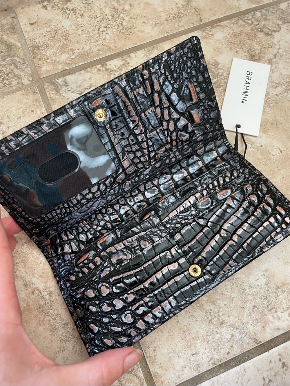 Brahmin rare dusk ady Copper Croc-Embossed Leather wallet nwt - Picture 8 of 8